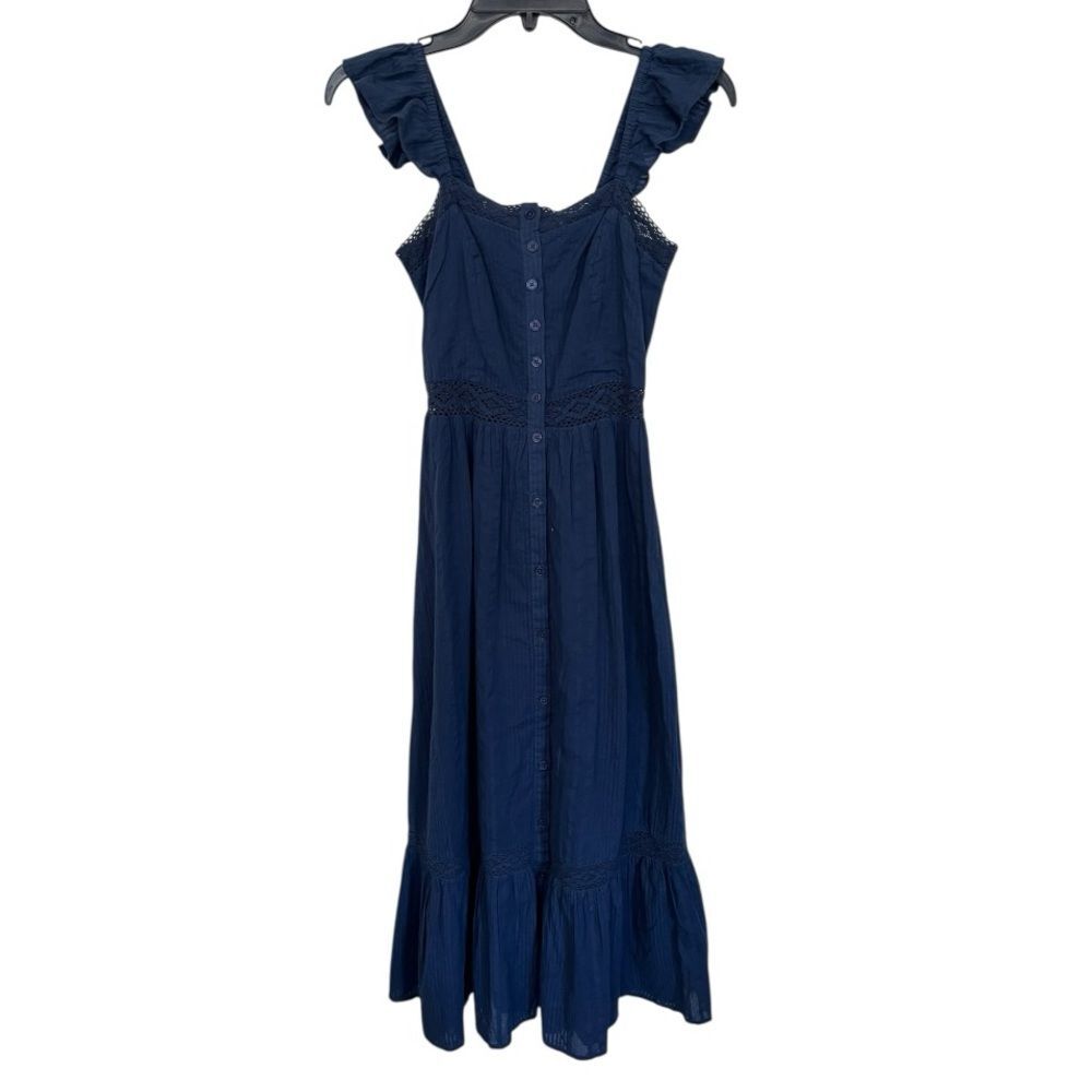 NWT And Now‎ This | Navy Blue Crochet Trim Cotton Maxi Dress XXS - Picture 2 of 12